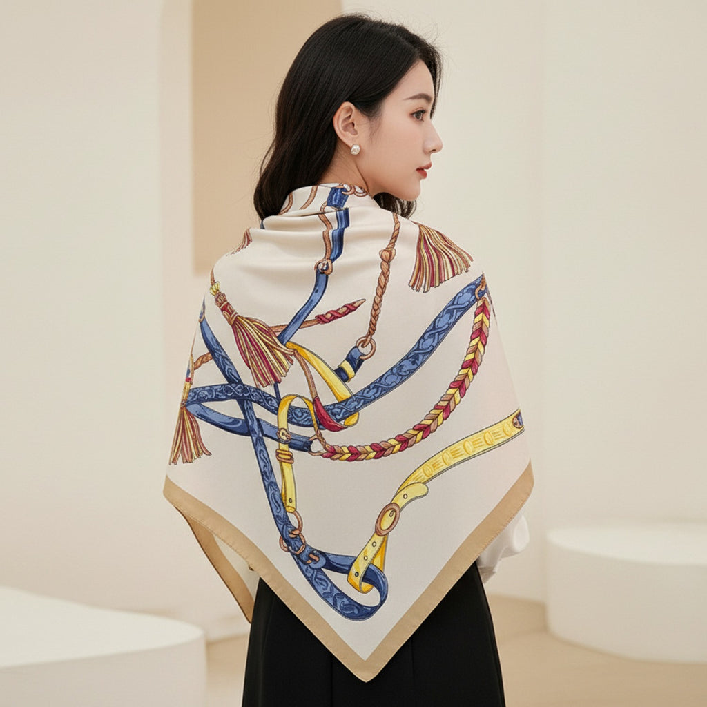 Equestrian Chain Tassel Silk Scarf
