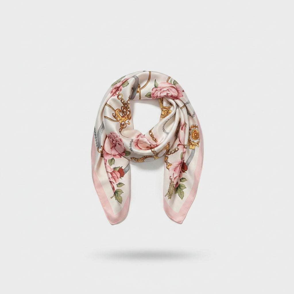 Floral Chain Print Square Scarf Pink