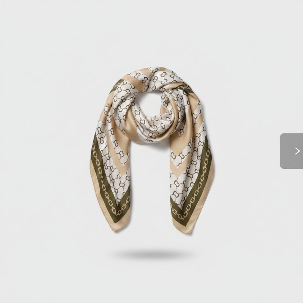 Chain Link Print Square Scarf Beige