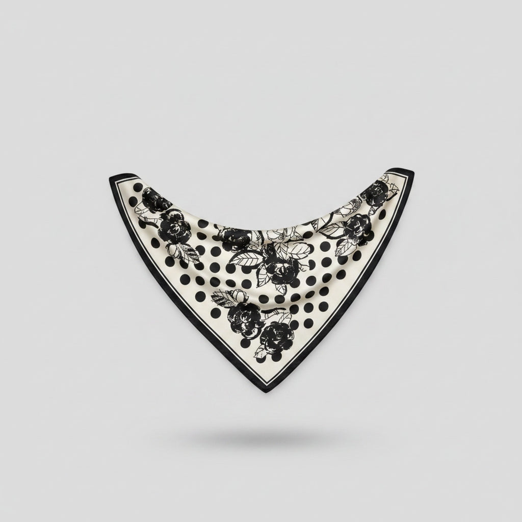 Floral Bandana Black And White Polka Dot Scarf