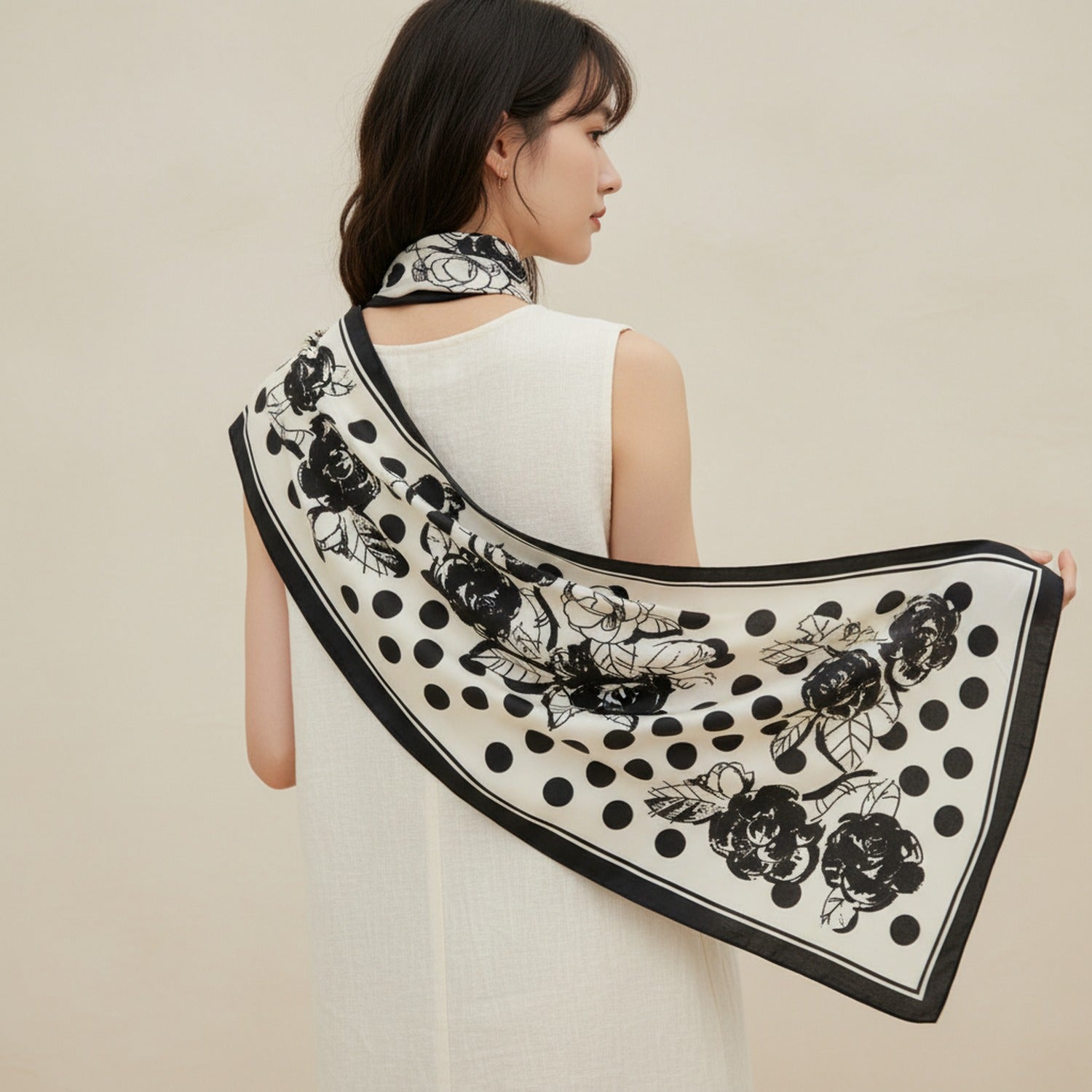 Floral Bandana Black And White Polka Dot Scarf