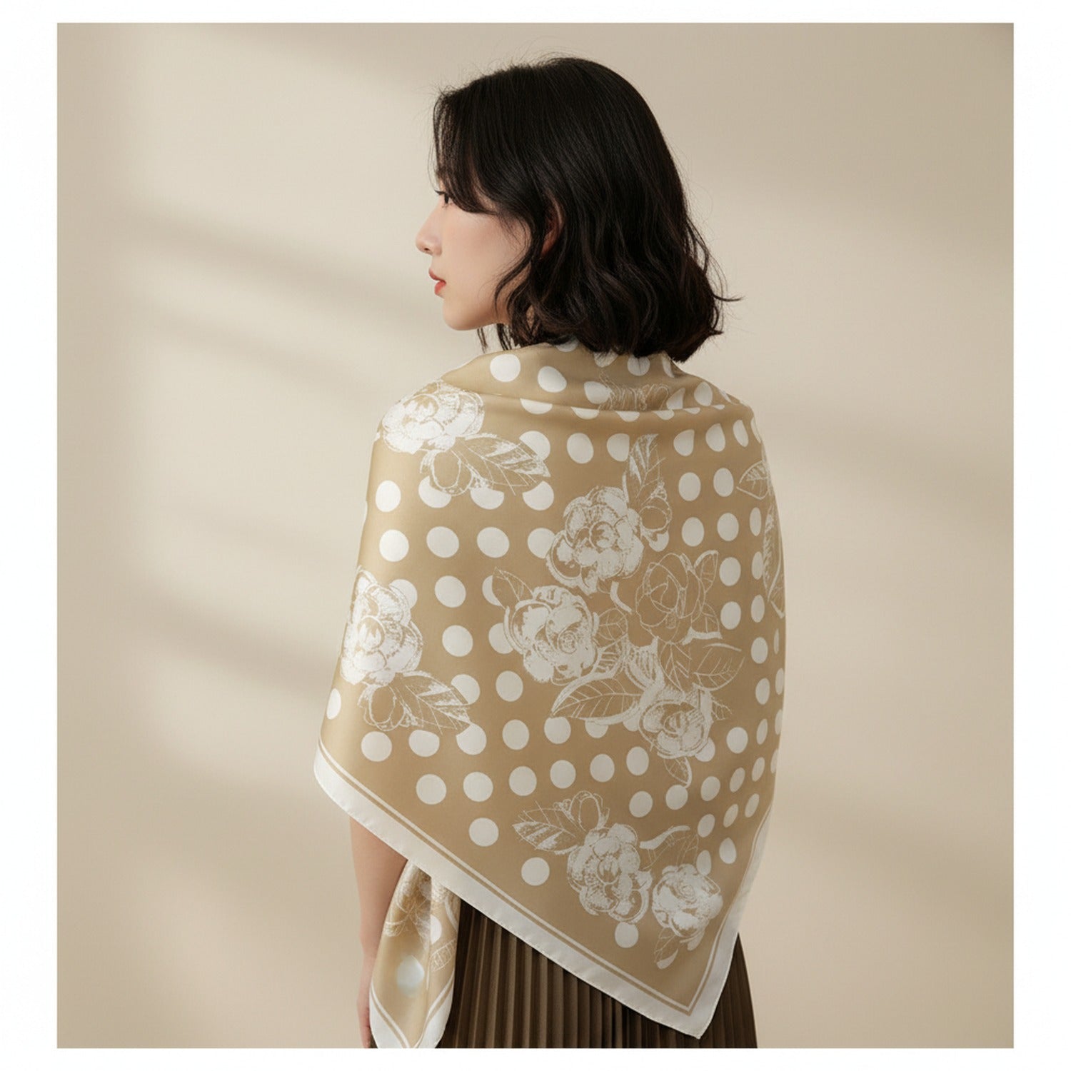 Floral Polka Dot Bandana Scarf Cream