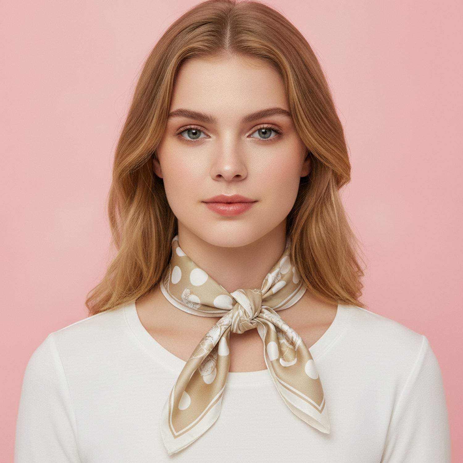 Floral Polka Dot Bandana Scarf Cream