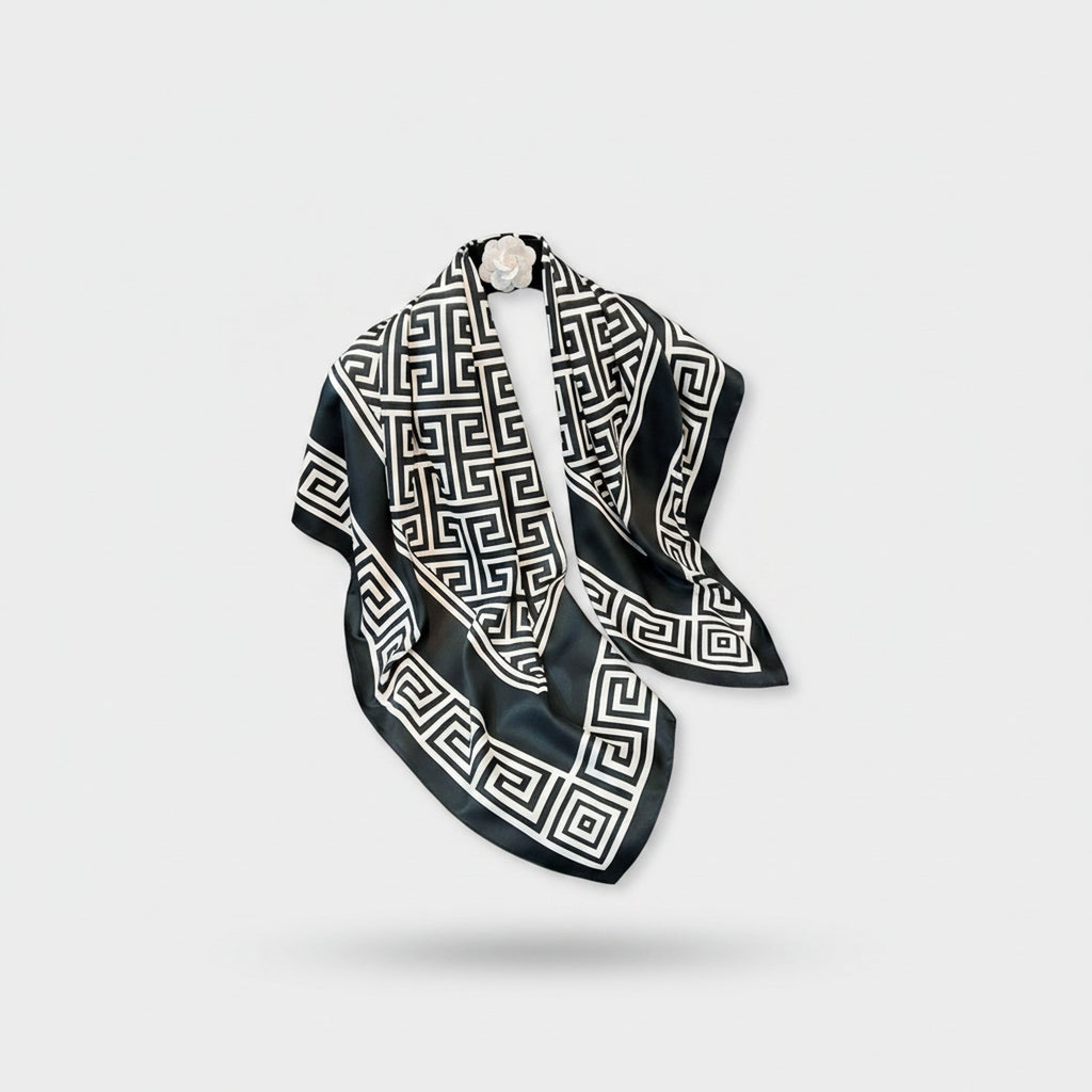 Black And White Geometric Greek Key Scarf