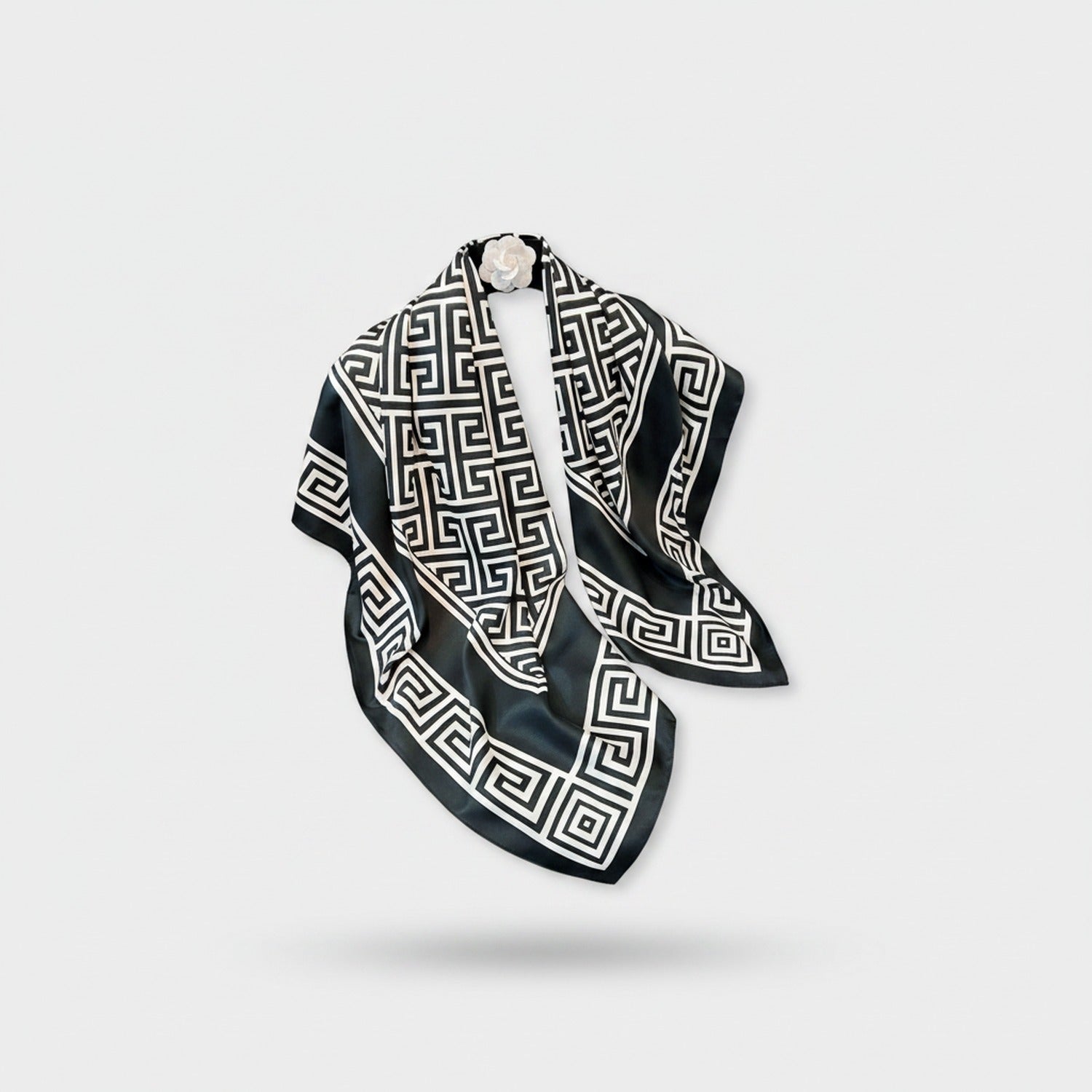 Black And White Geometric Greek Key Scarf