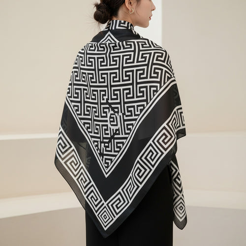 Black And White Geometric Greek Key Scarf