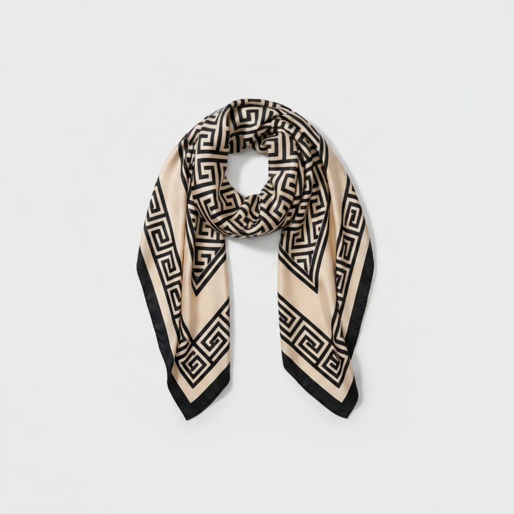 Geometric Greek Key Pattern Square Scarf