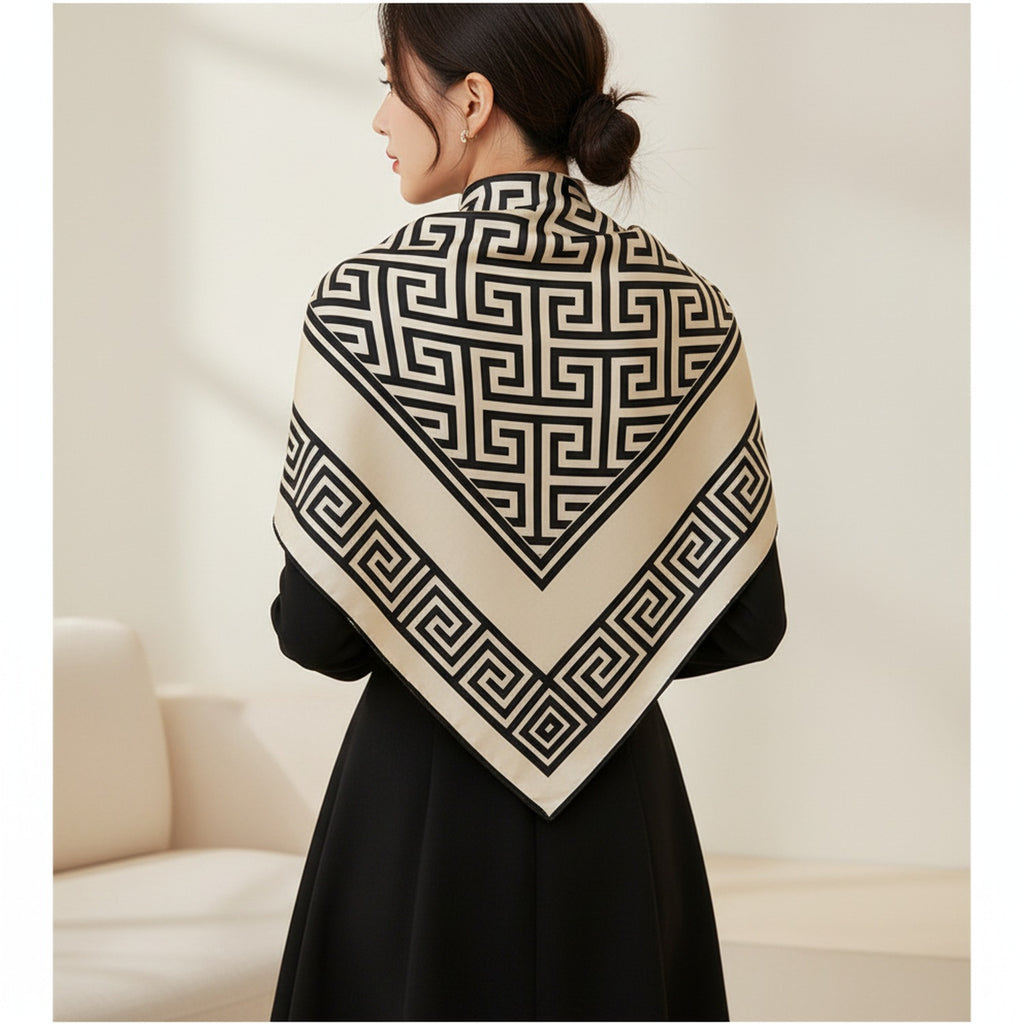 Geometric Greek Key Pattern Square Scarf