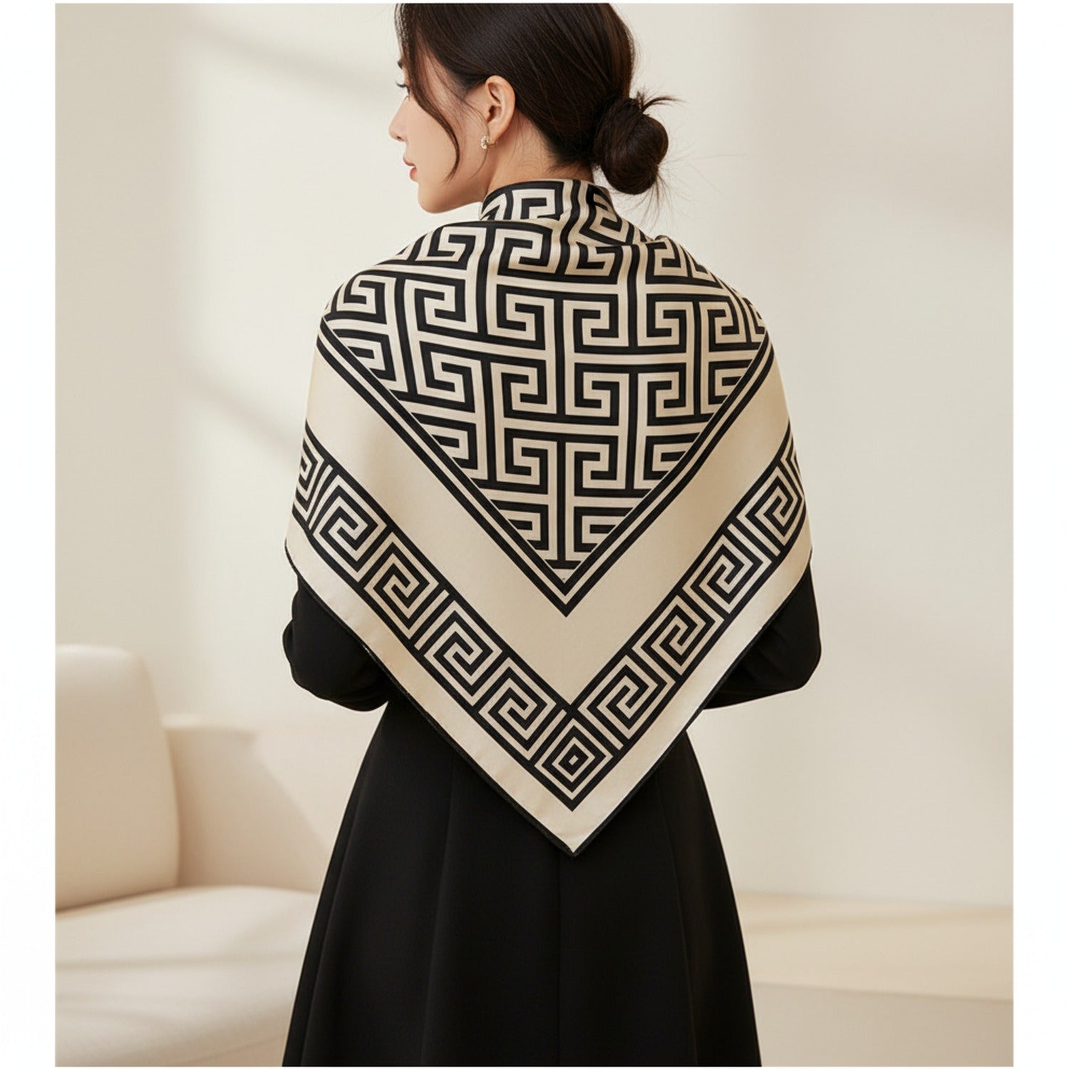 Geometric Greek Key Pattern Square Scarf
