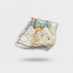 Vintage Map Silk Scarf With Floral Embroidery