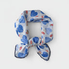 Blue Heart Print Scarf With Lace Trim