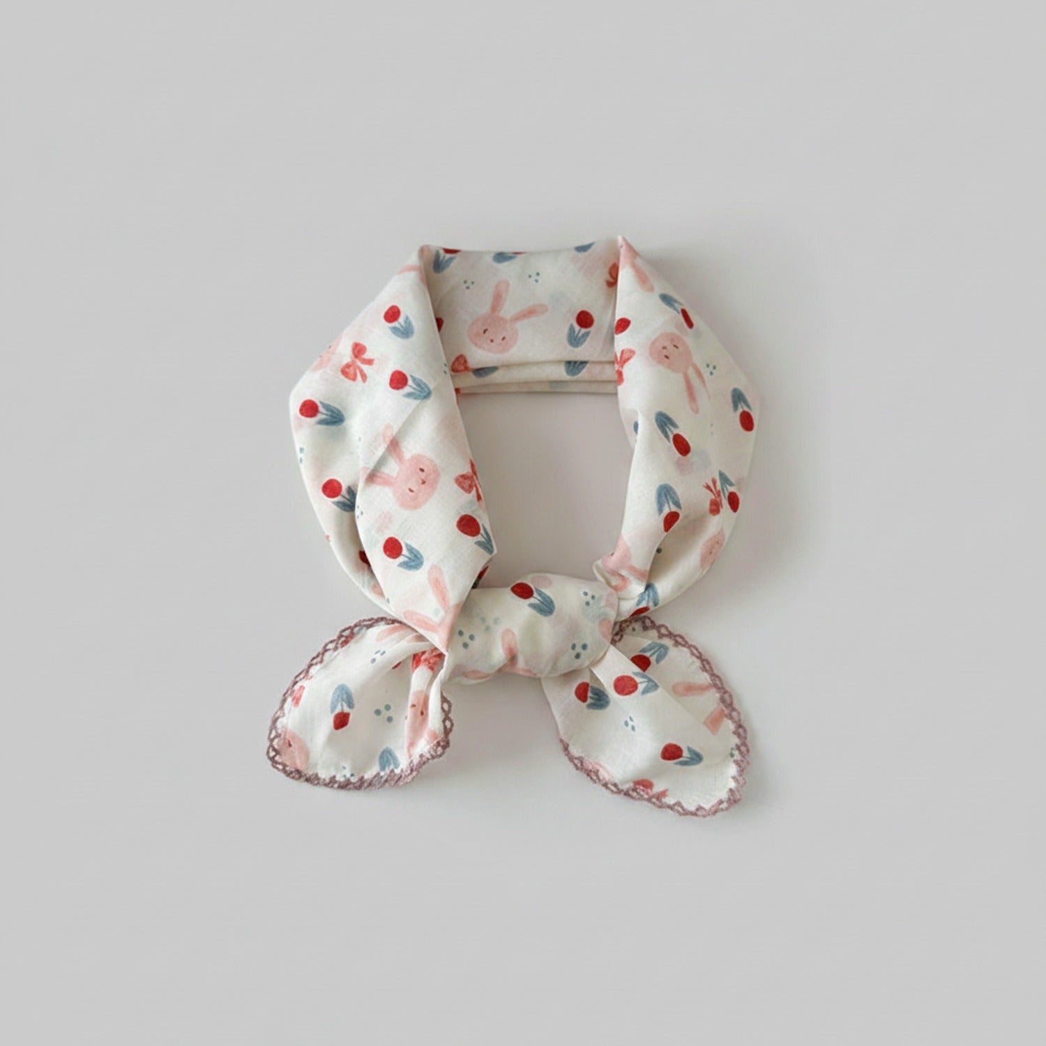 Strawberry Bunny Lace-Trimmed Collar Scarf