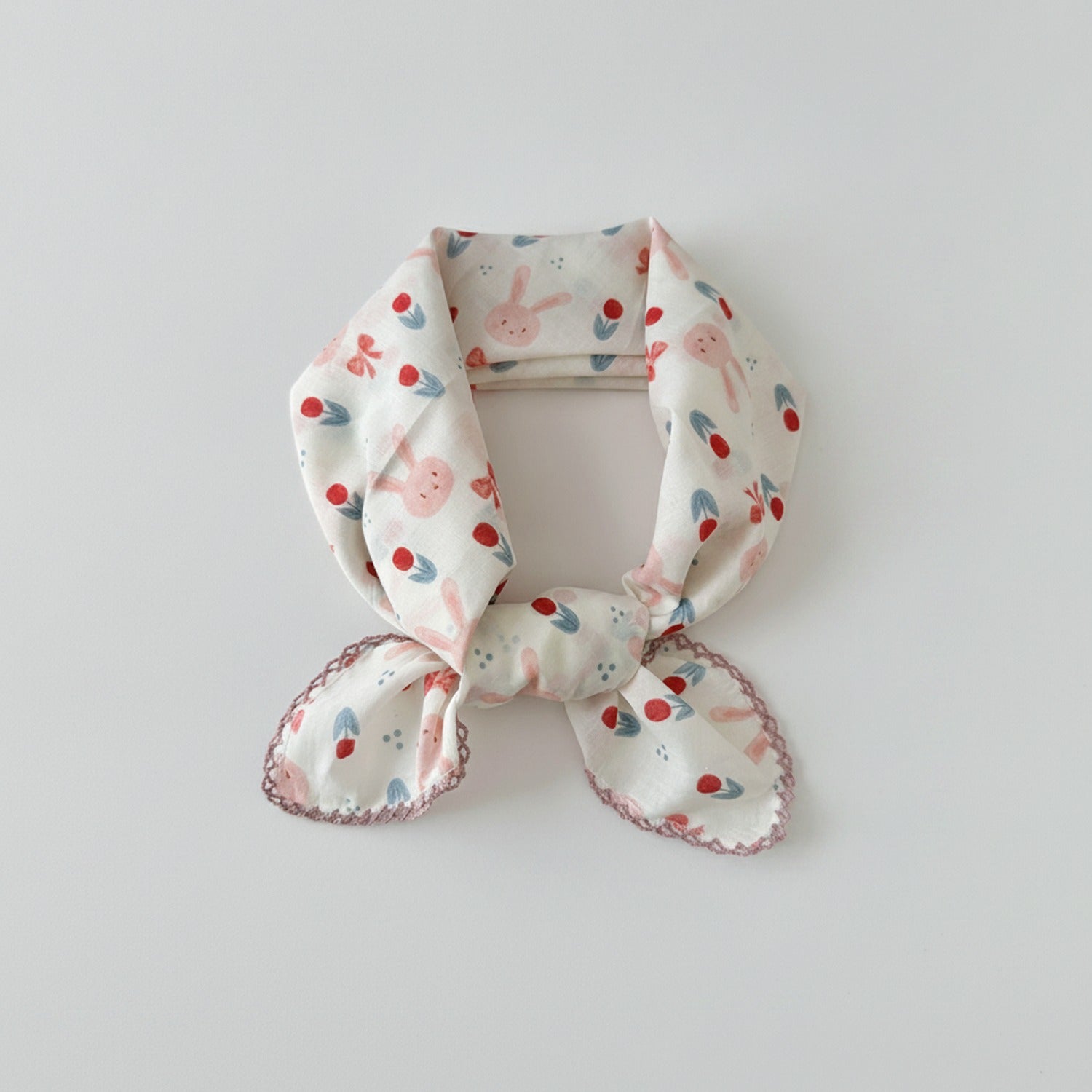Strawberry Bunny Lace-Trimmed Collar Scarf