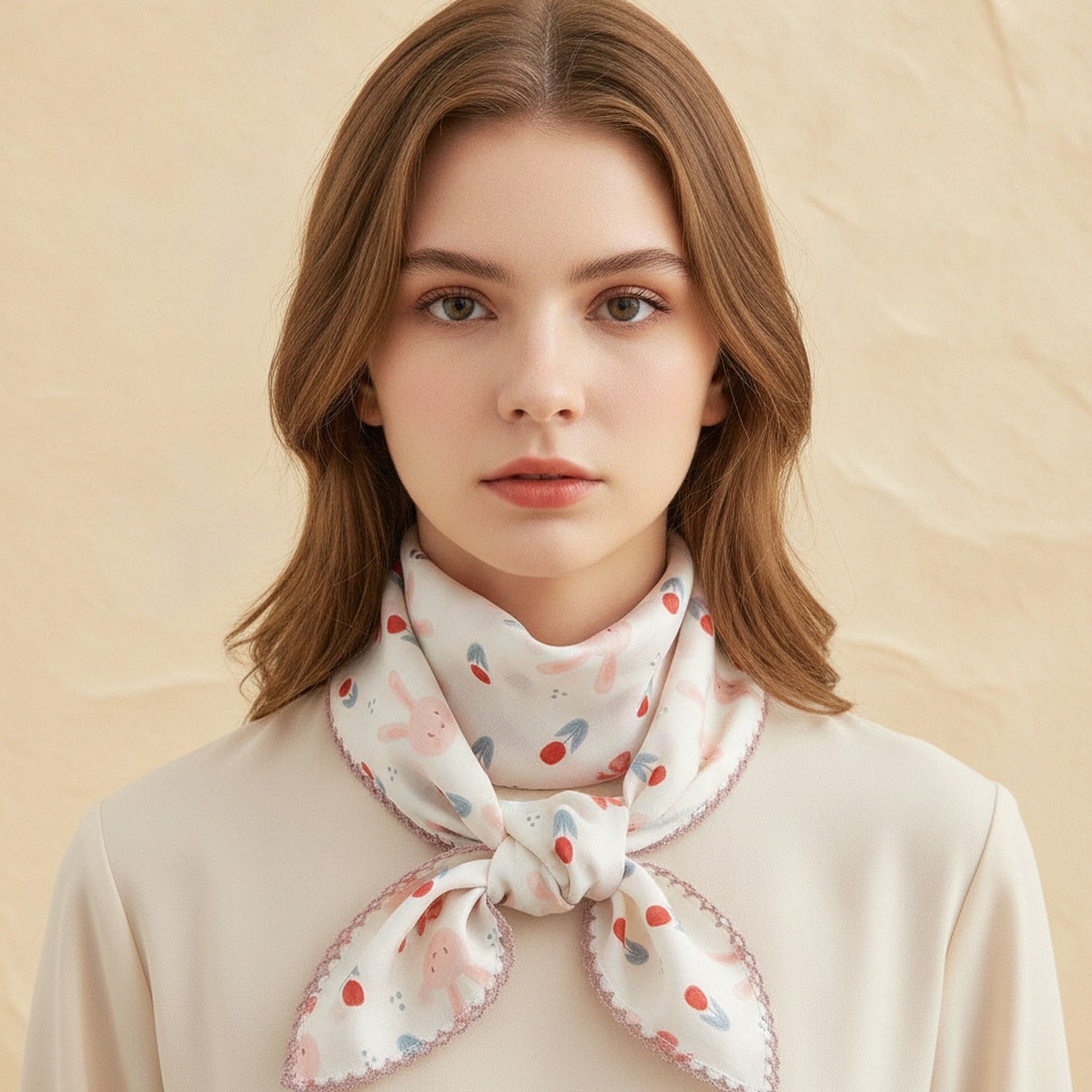 Strawberry Bunny Lace-Trimmed Collar Scarf