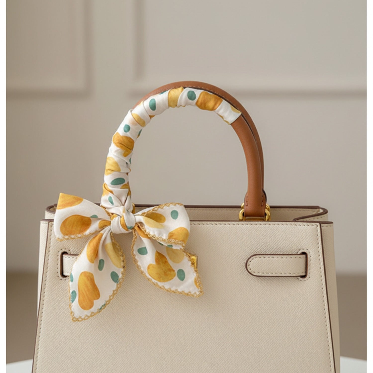 Golden Heart Print Scarf With Lace Trim