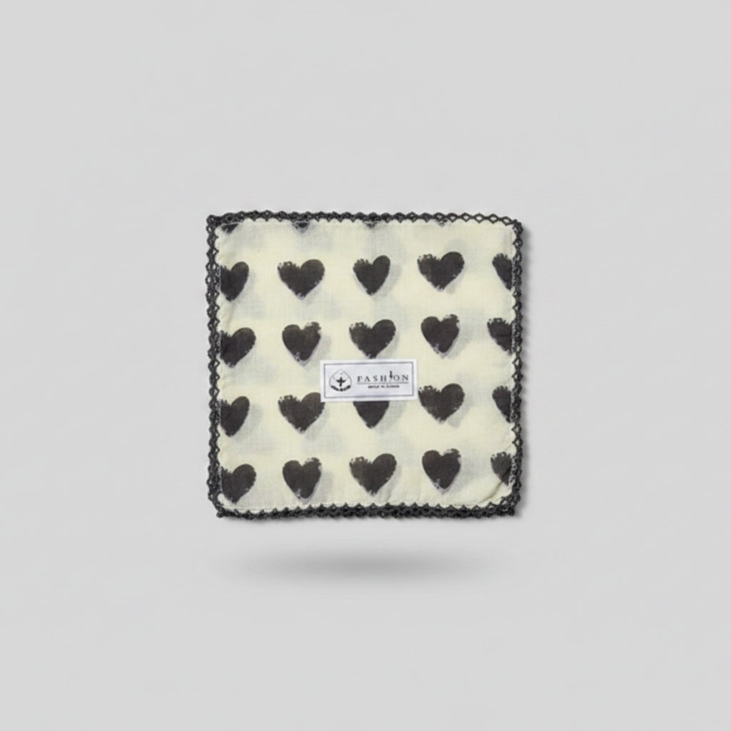 Black Heart Lace-Trimmed Cream Scarf