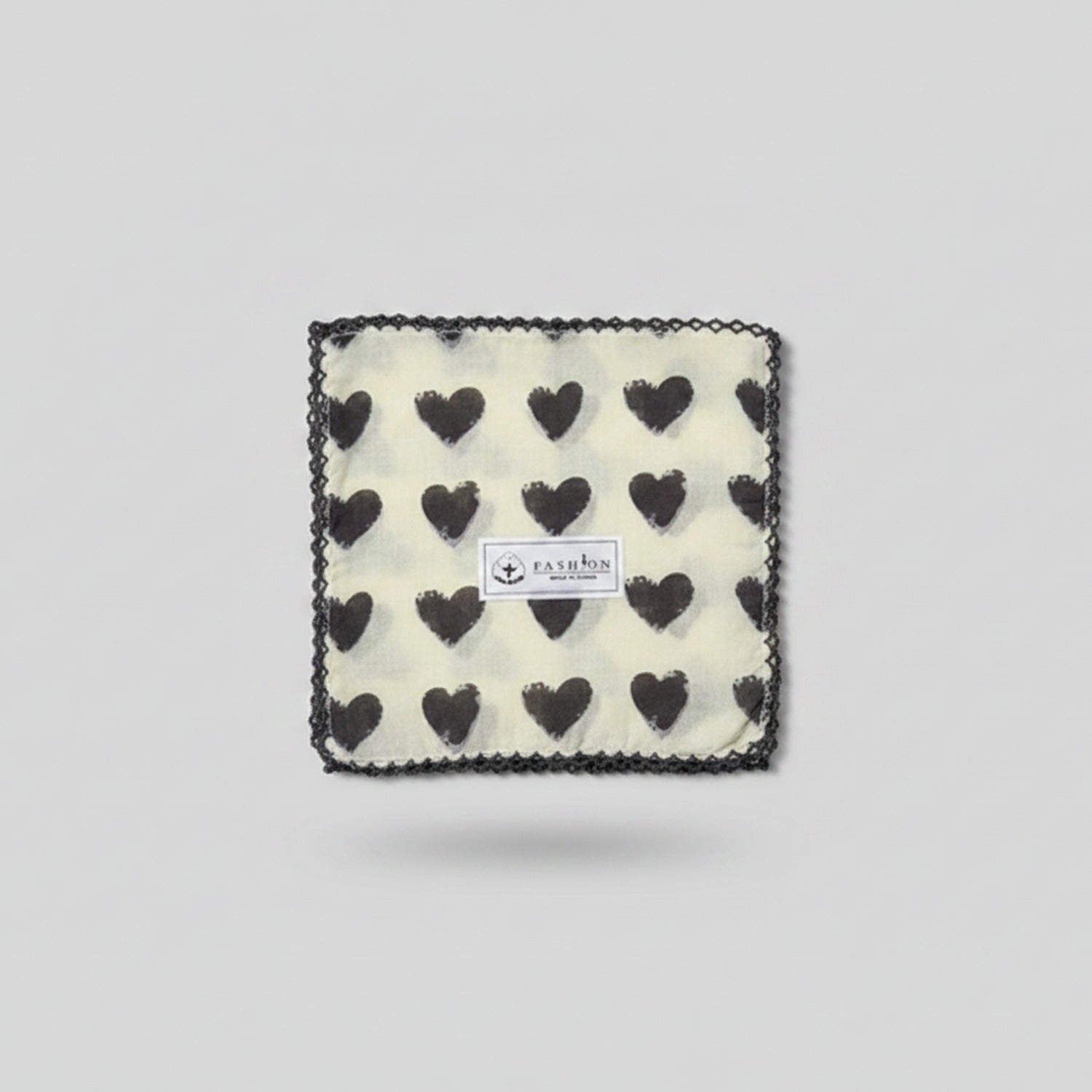 Black Heart Lace-Trimmed Cream Scarf