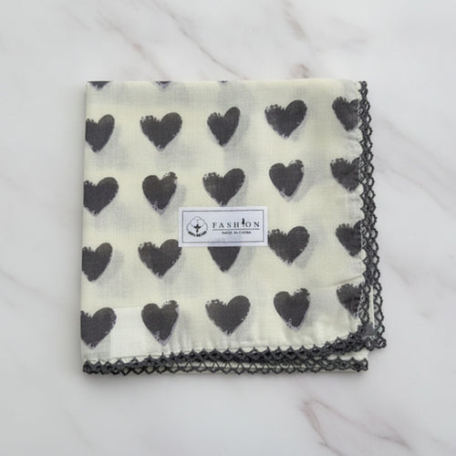 Black Heart Lace-Trimmed Cream Scarf