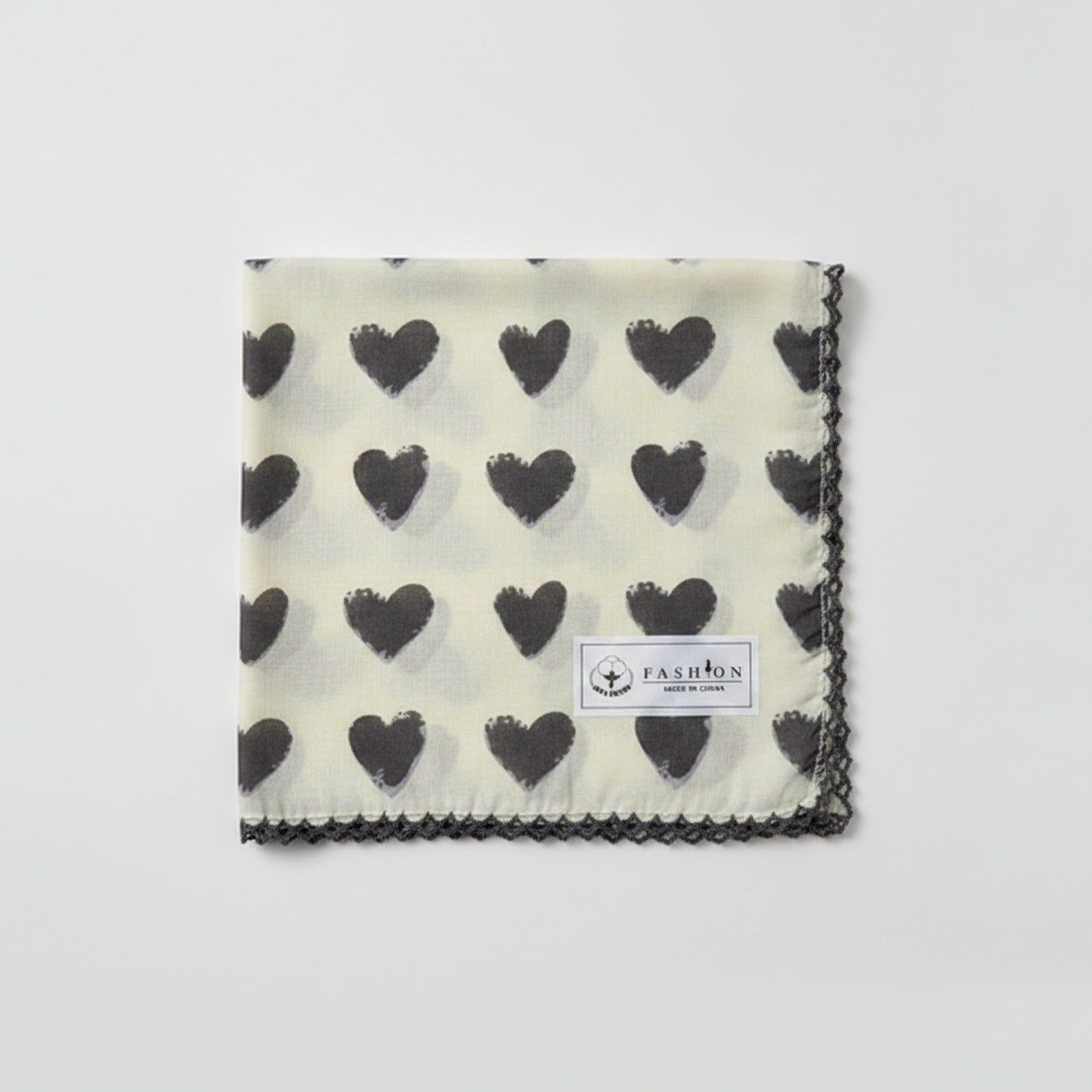 Black Heart Lace-Trimmed Cream Scarf