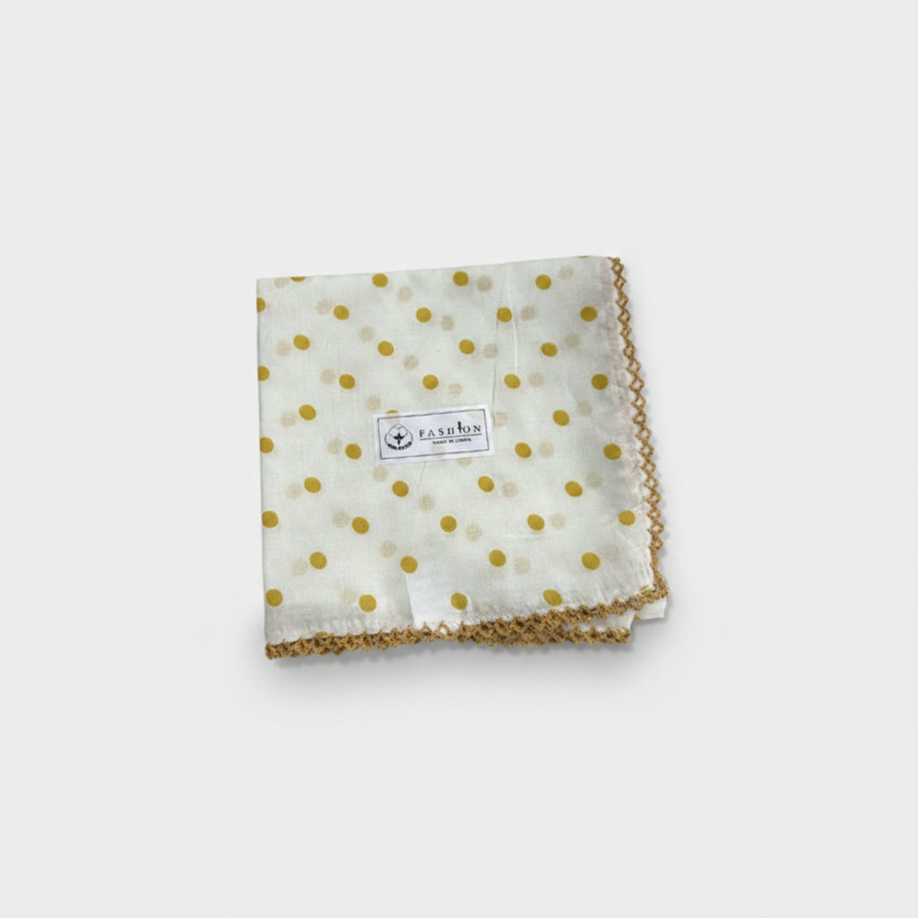 Gold Polka Dot Scarf With Crochet Trim