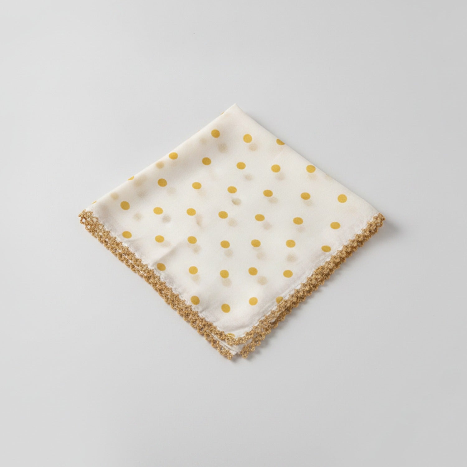 Gold Polka Dot Scarf With Crochet Trim