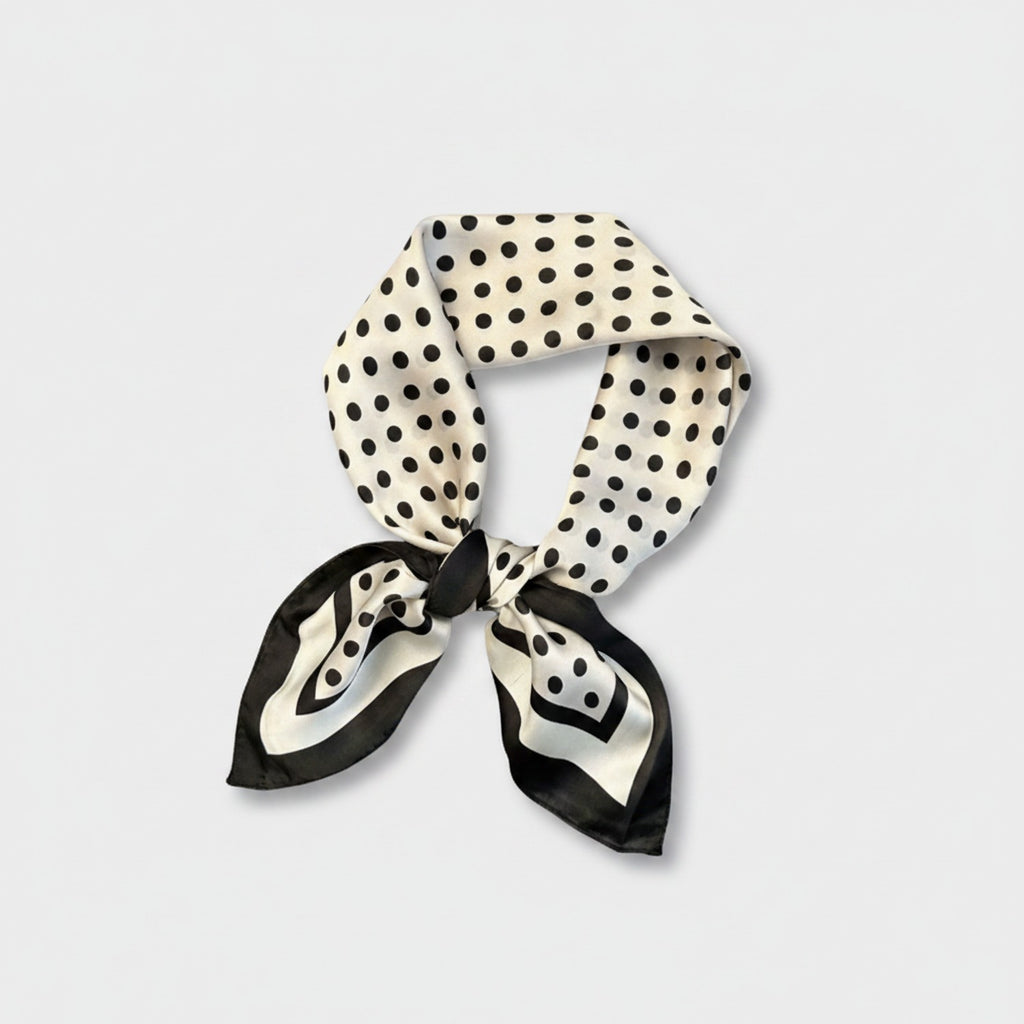 Polka Dot Silk Neck Scarf With Bow