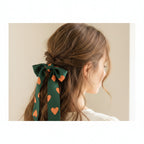 Green Heart Print Bow Hair Scarf