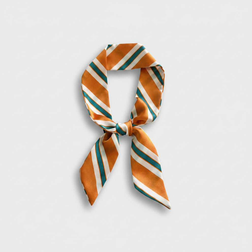 Diagonal Stripe Silk Neck Scarf Bow