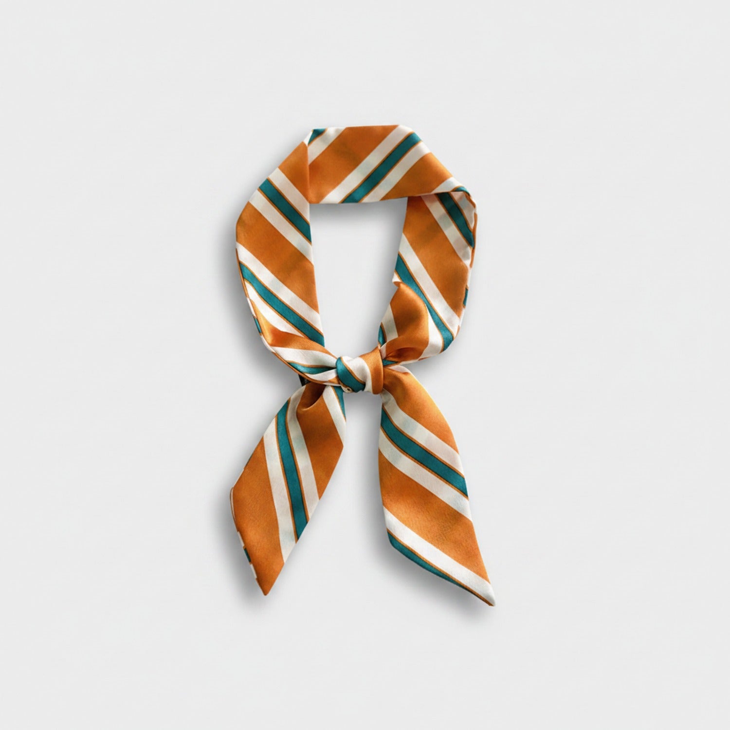Diagonal Stripe Silk Neck Scarf Bow