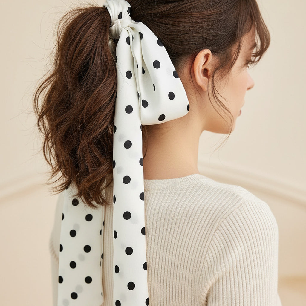 White Polka Dot Bow Tie Scarf Wrap