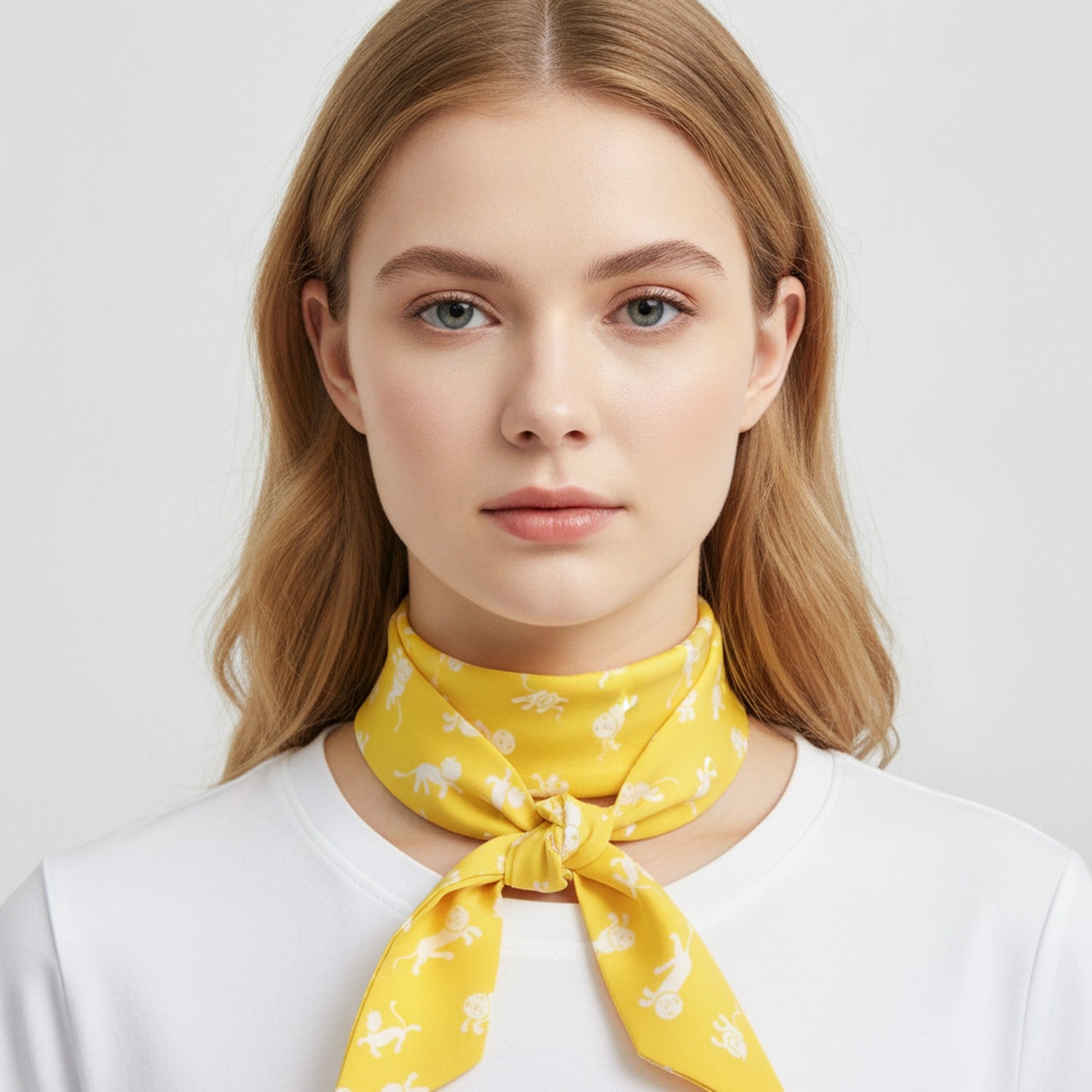 Yellow Monkey Print Bow Neck Scarf