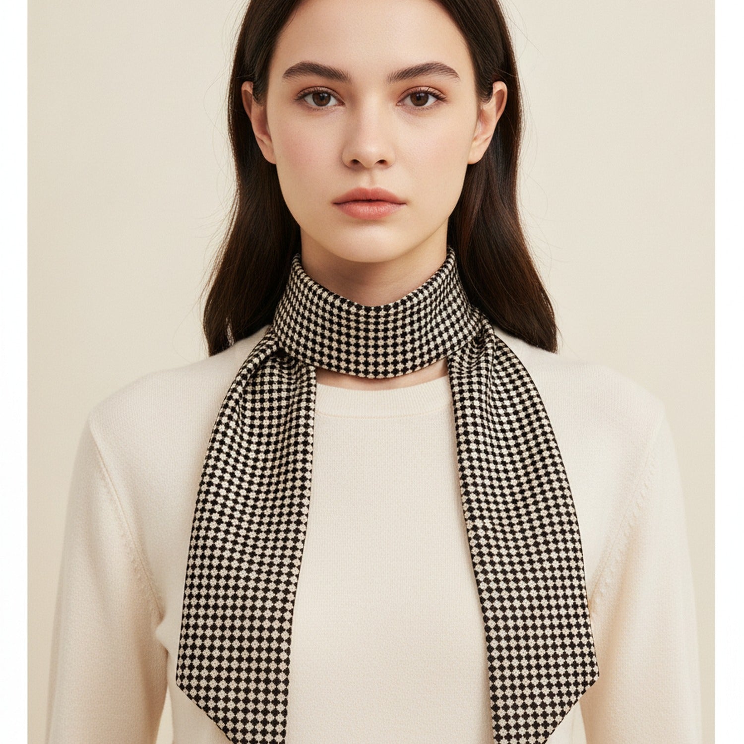 Checkered Black & Cream Lightweight Scarf