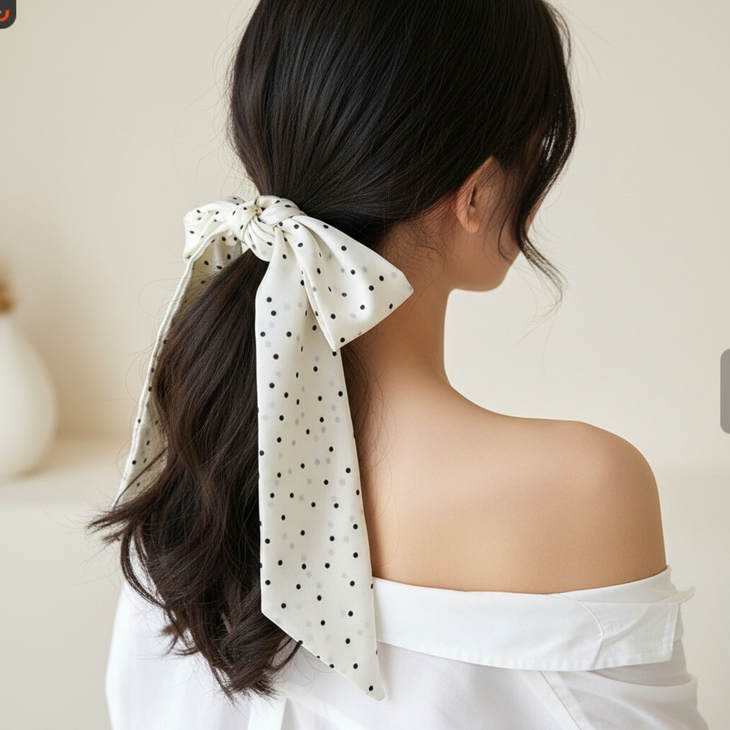 Polka Dot Cream Silk Scarf Belt