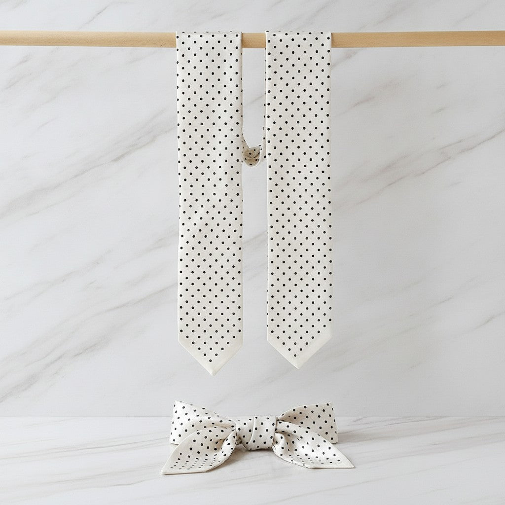Polka Dot Cream Silk Hair Scarf