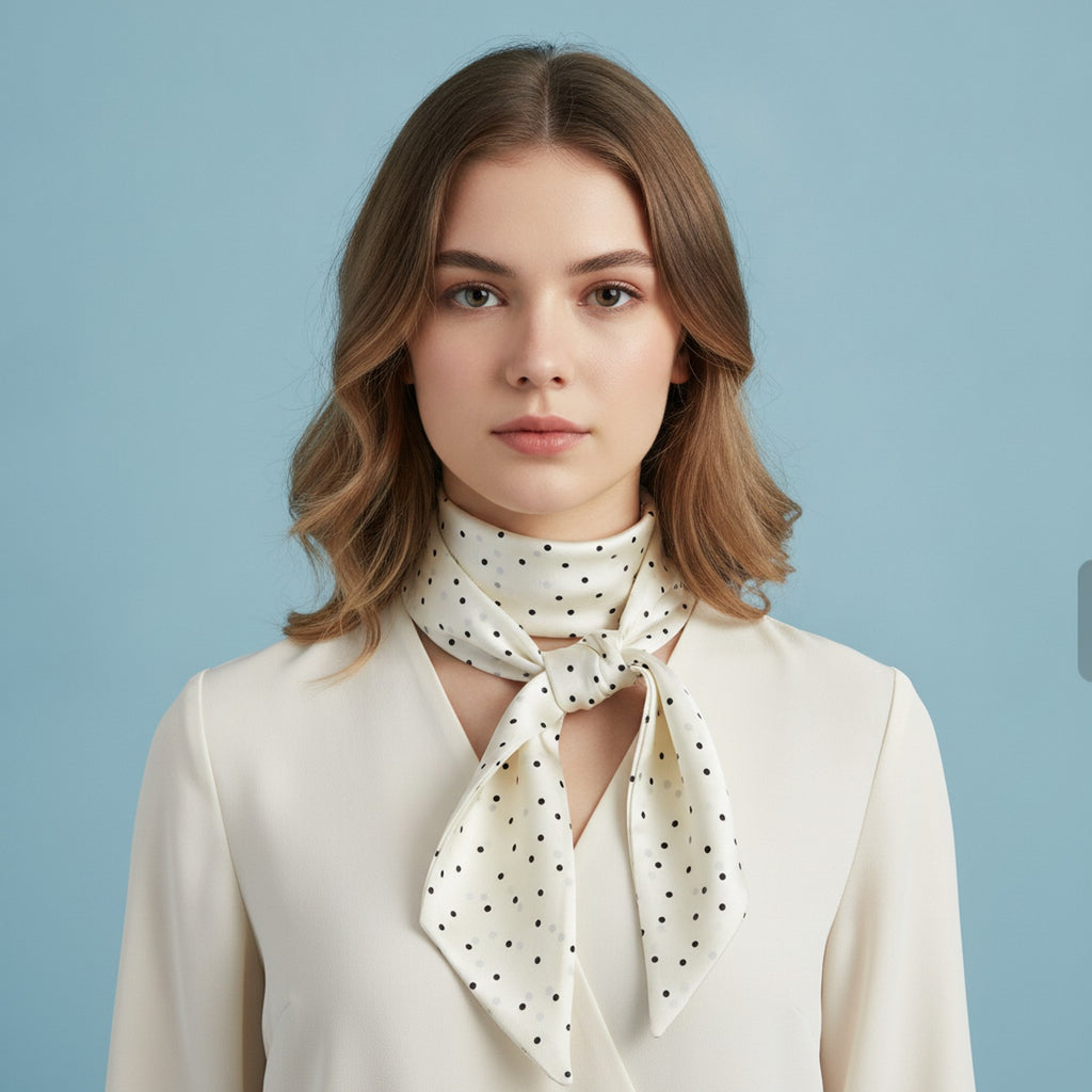 Polka Dot Cream Silk Hair Scarf – scarves & belts (view 2)