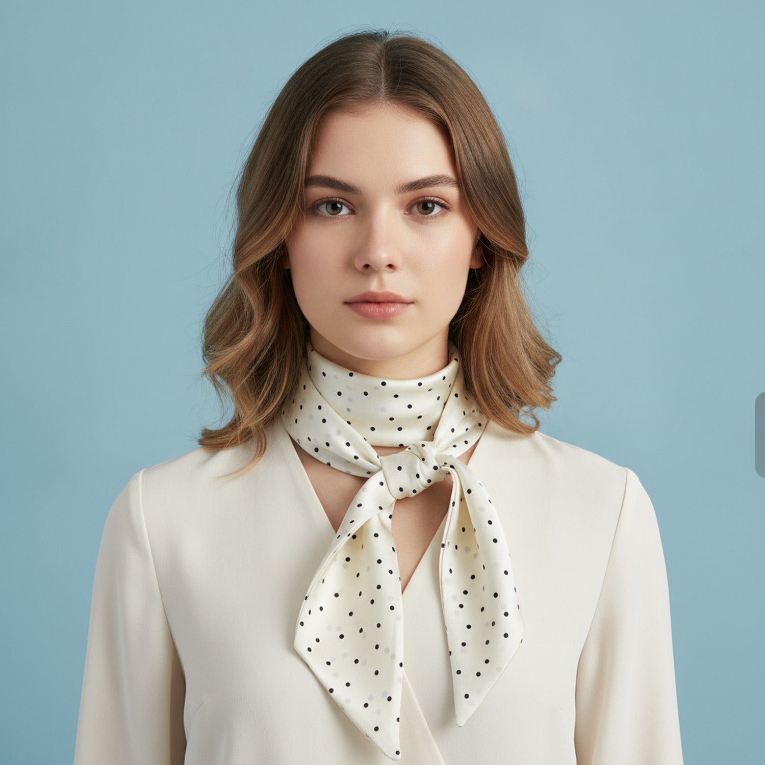 Polka Dot Cream Silk Hair Scarf
