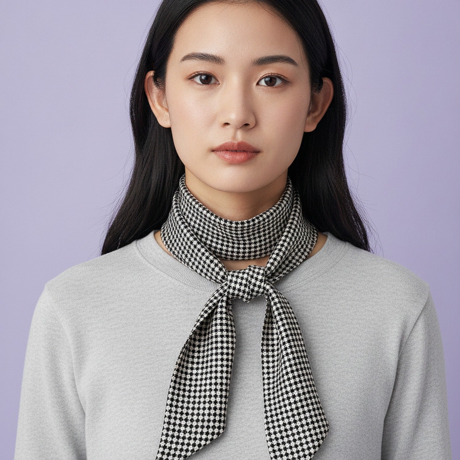 Gingham Checkered Tie Neck Scarf
