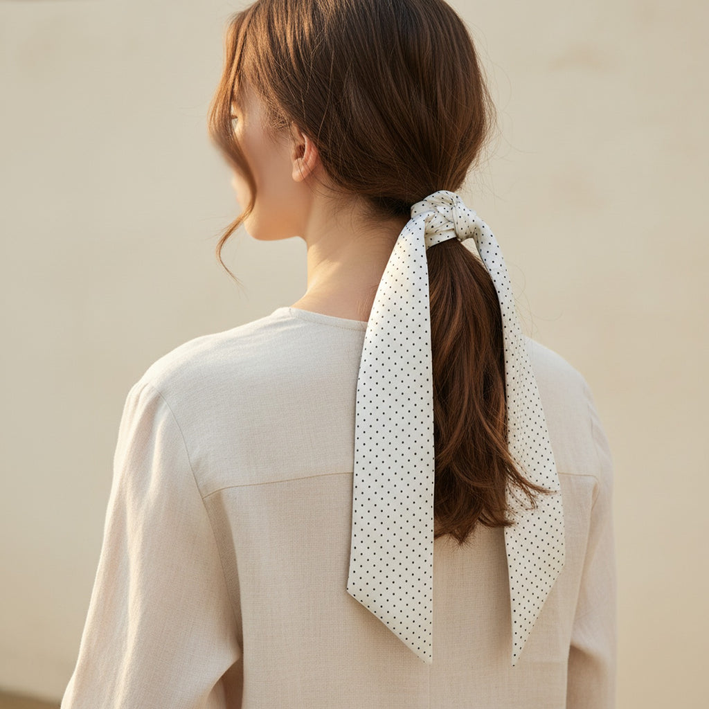 Polka Dot Pointed Scarf Belt Cream