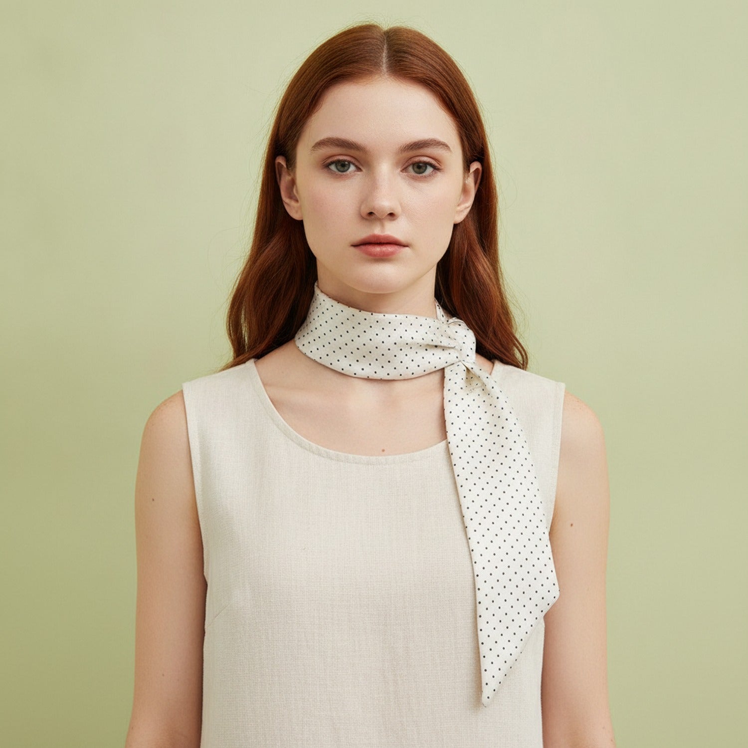 Cream Polka Dot Pointed Scarf