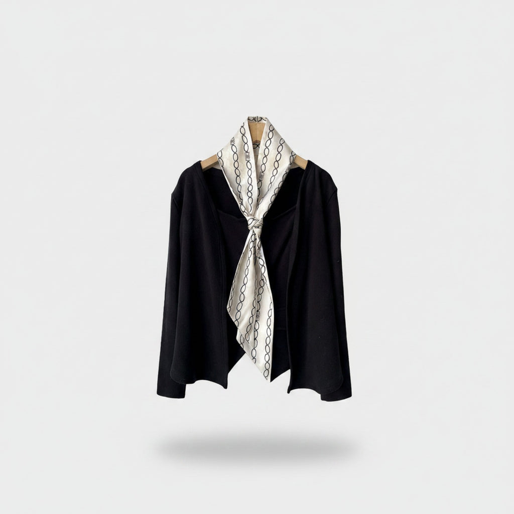 Chain Patterned Shawl Collar Black Cape Belt