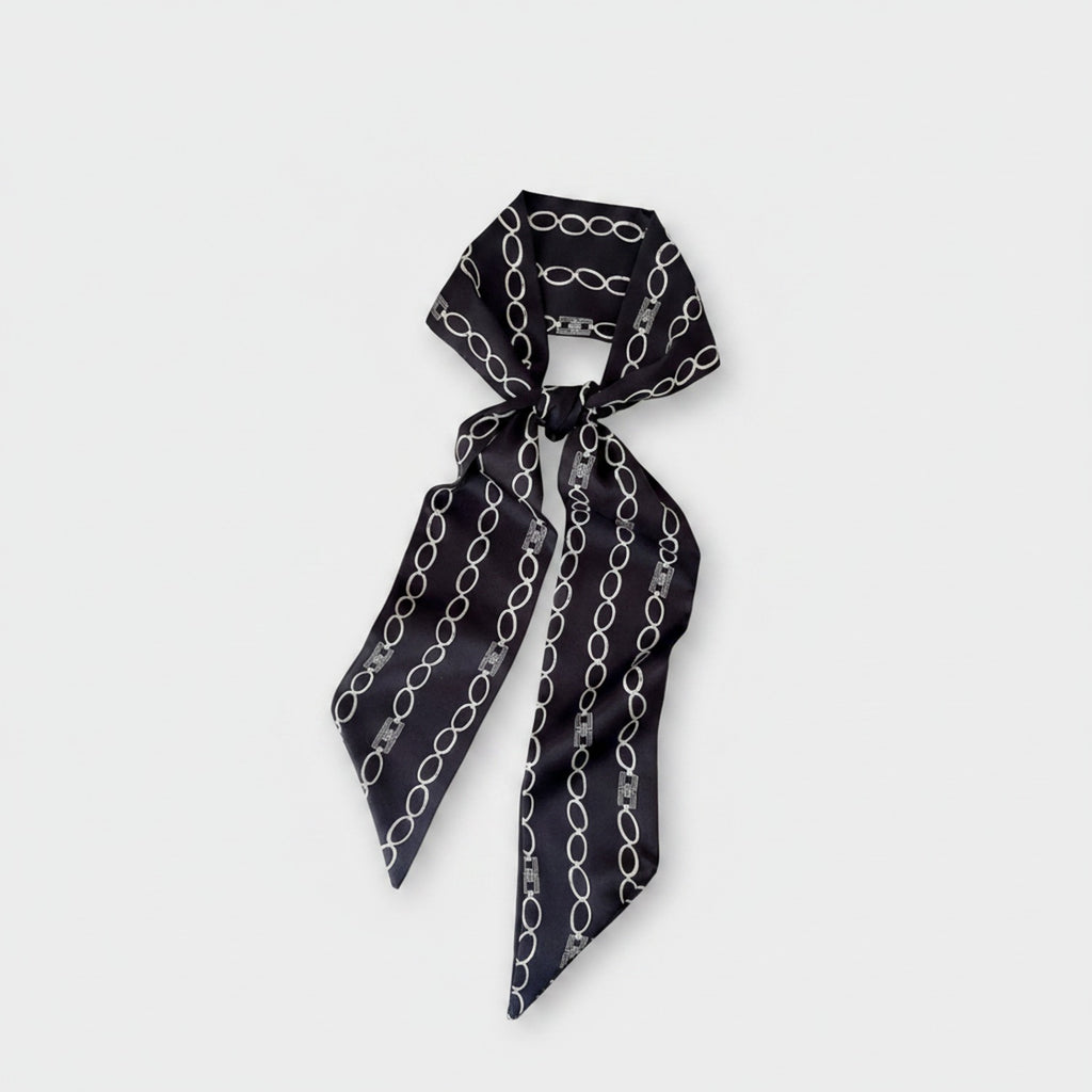 Black Chain Print Silk Scarf Belt