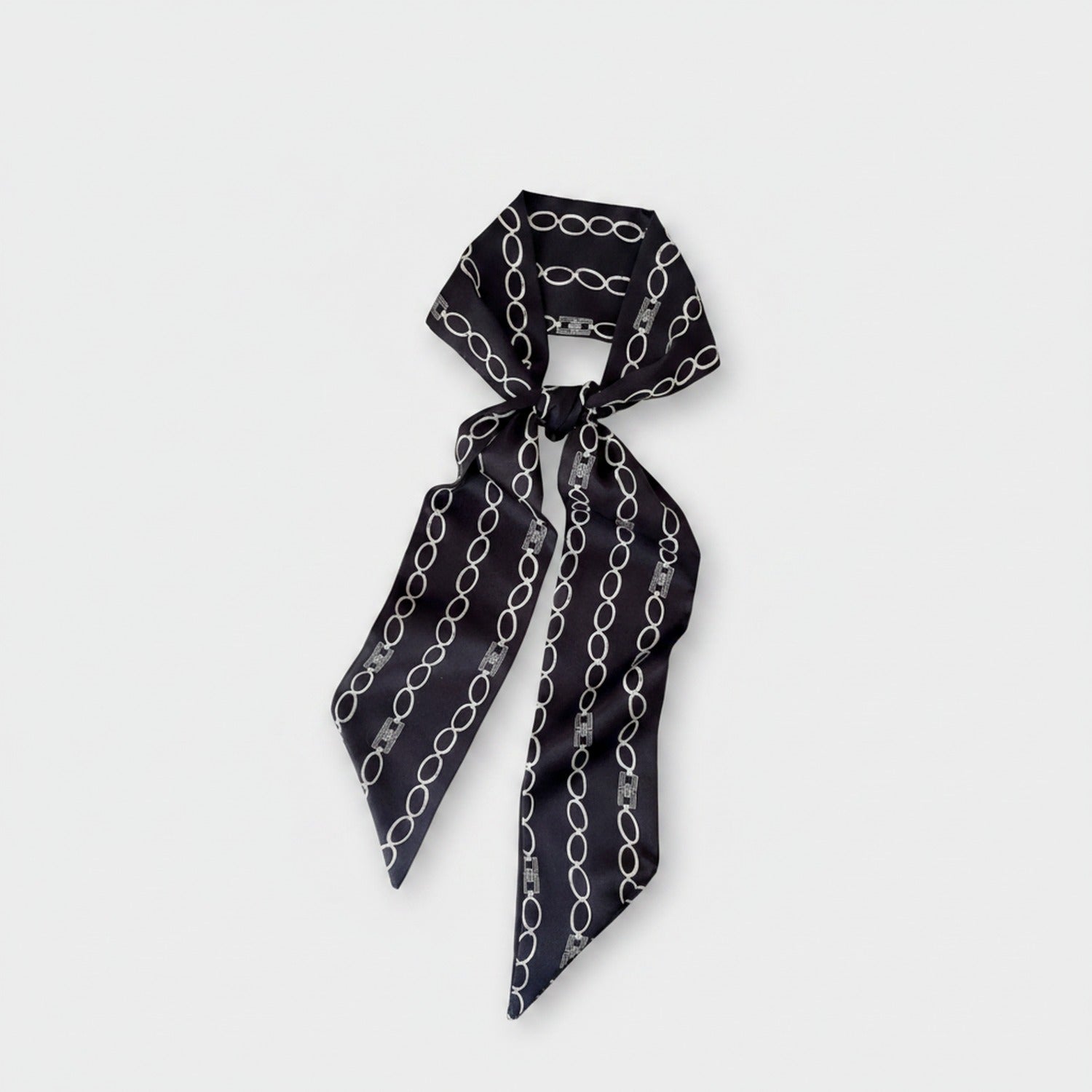 Black Chain Print Silk Scarf Belt