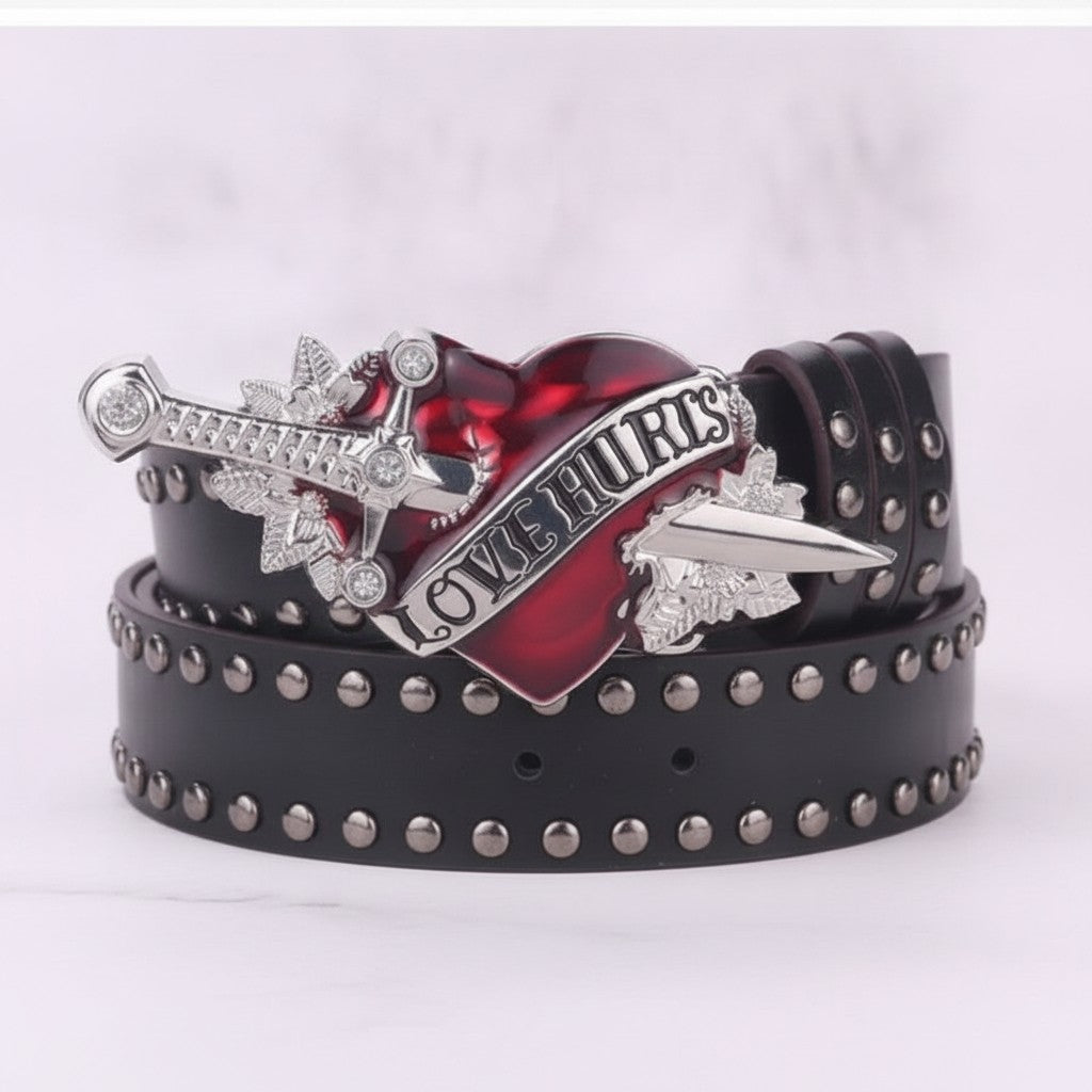 Black Leather Heart Dagger "Love Hurts" Belt – scarves & belts (view 3)