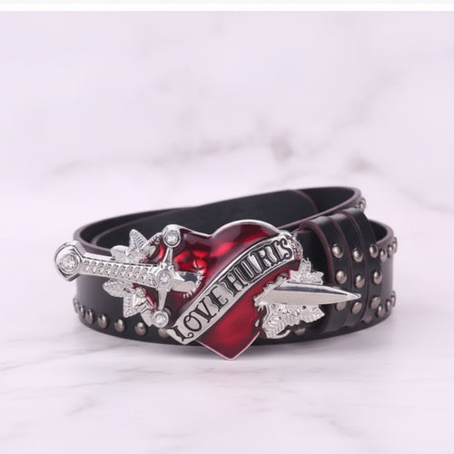 Black Leather Heart Dagger "Love Hurts" Belt