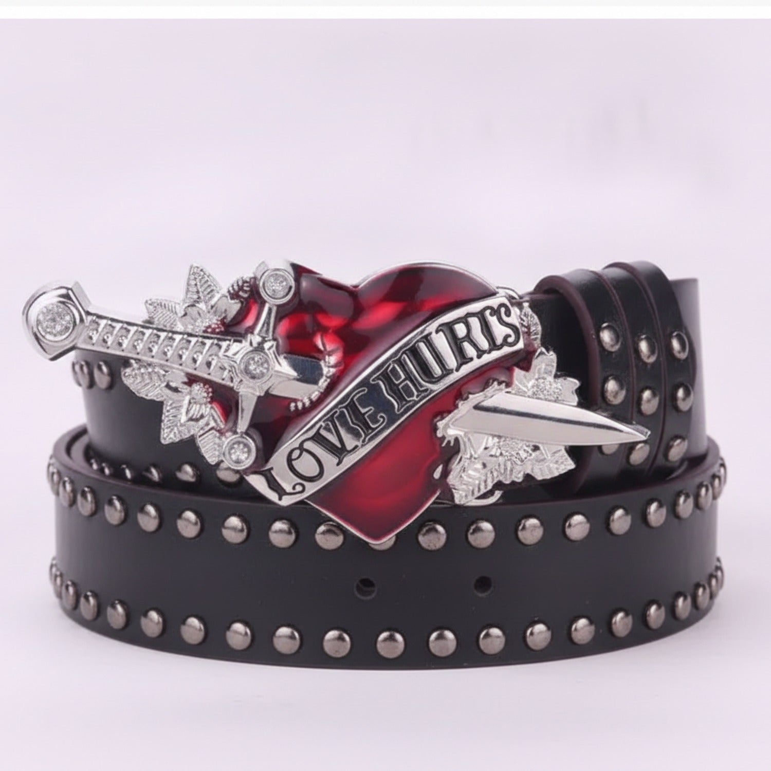 Black Leather Heart Dagger "Love Hurts" Belt