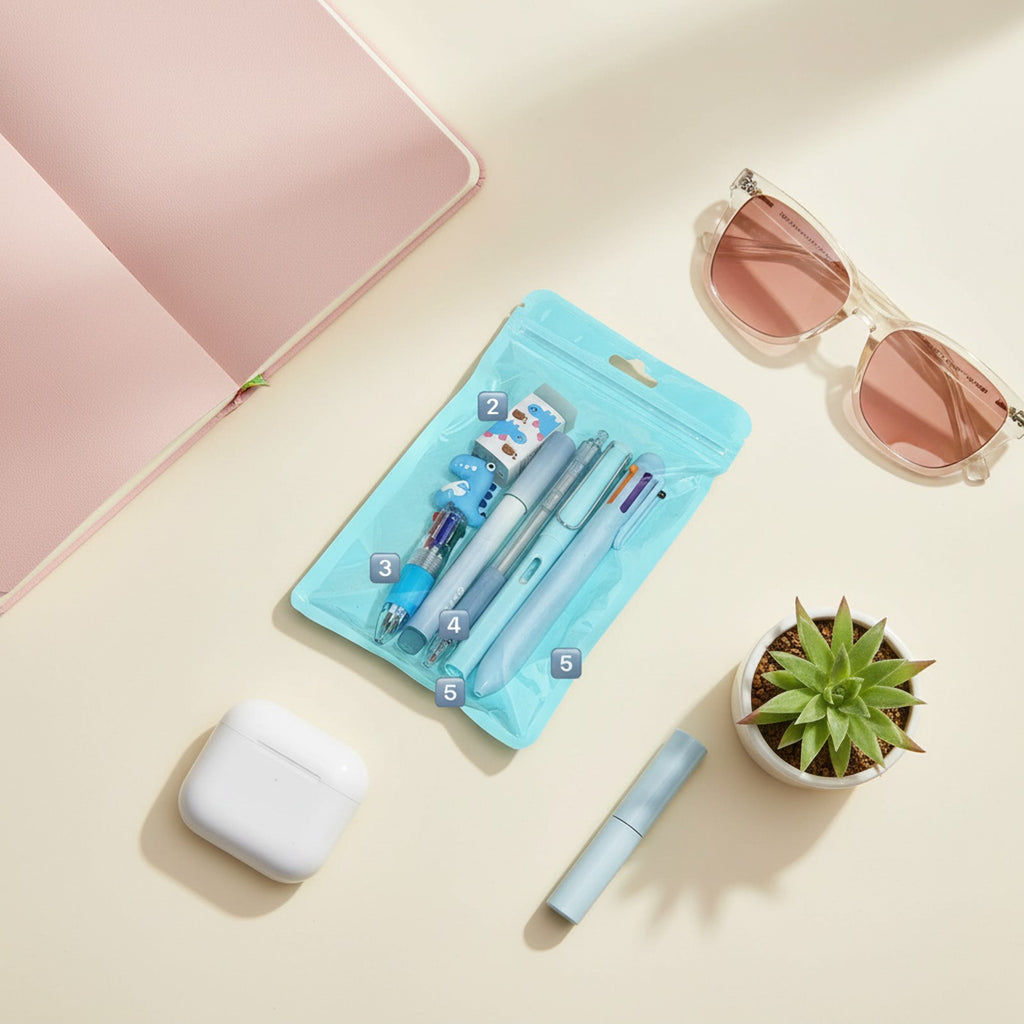 Cute Dinosaur Pen & Stationery Set - Blue 6-Piece Set (view 3)