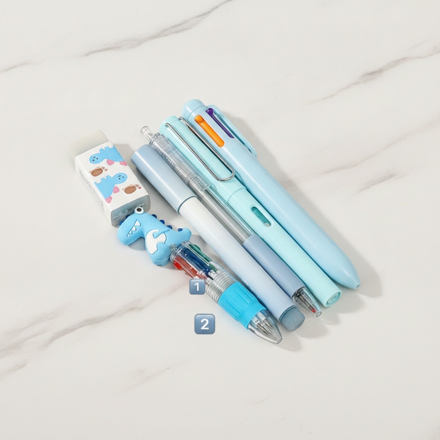 Cute Dinosaur Pen & Stationery Set - Blue 6-Piece Set