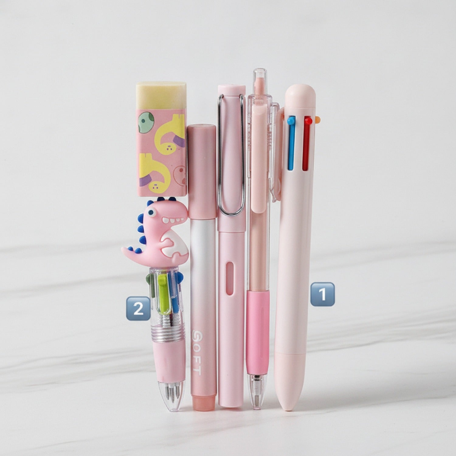 Cute Dinosaur Pen & Stationery Set - Pink Six Piece Set