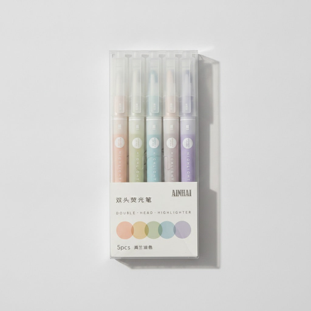 Double Head Highlighter Pen Set - 5 Piece Colors - Morandi Tone Series (5-Piece Set)