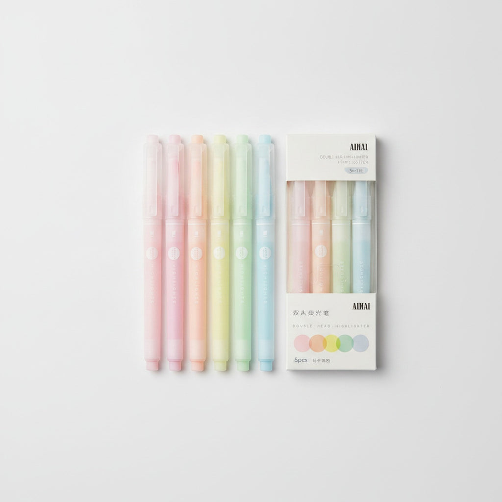 Double Head Highlighter Pen Set - 5 Piece Colors - Macaron Color Set - 5 Pieces